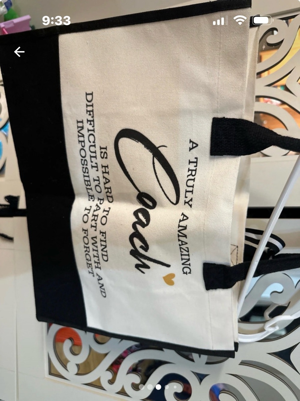 Tote Bag in White and Black with Gold Accent